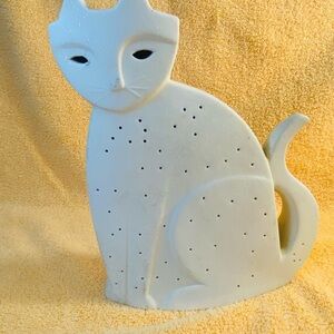 Starry Nights White Ceramic White Cat Lamp Peter Shoebridge RARE HTF OOAK